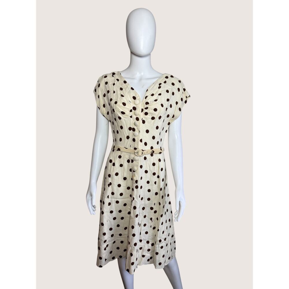 Cream Brown Polka Dot Fit & Flare Midi Dress
